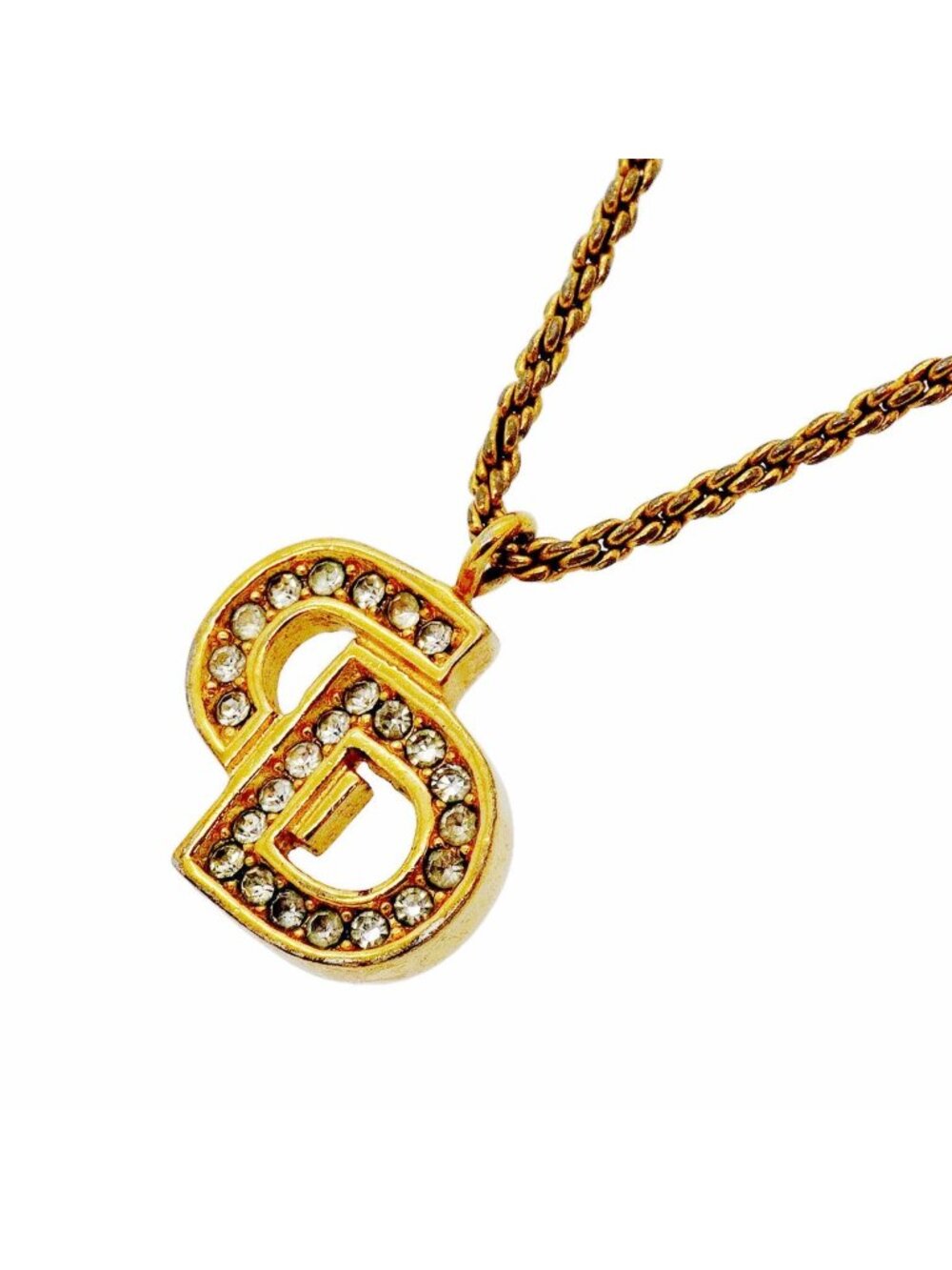 Dior Necklace CD Logo Gold Plated Rhinestone